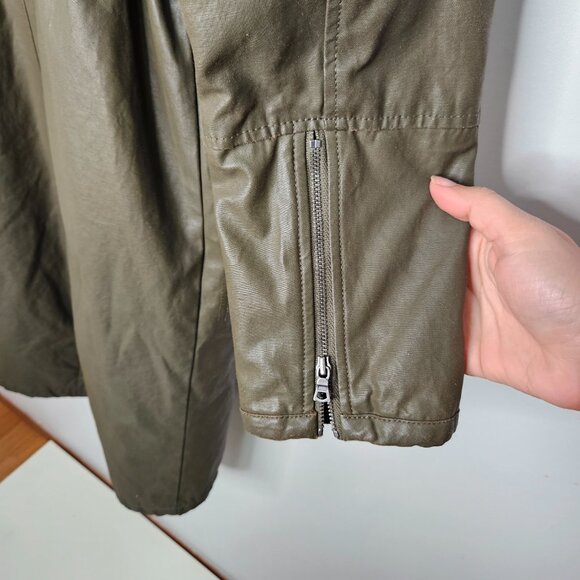 Alice + Olivia Coated Long Parka Coat Hood Sz M Green Cabincore Fisherman - Picture 11 of 14